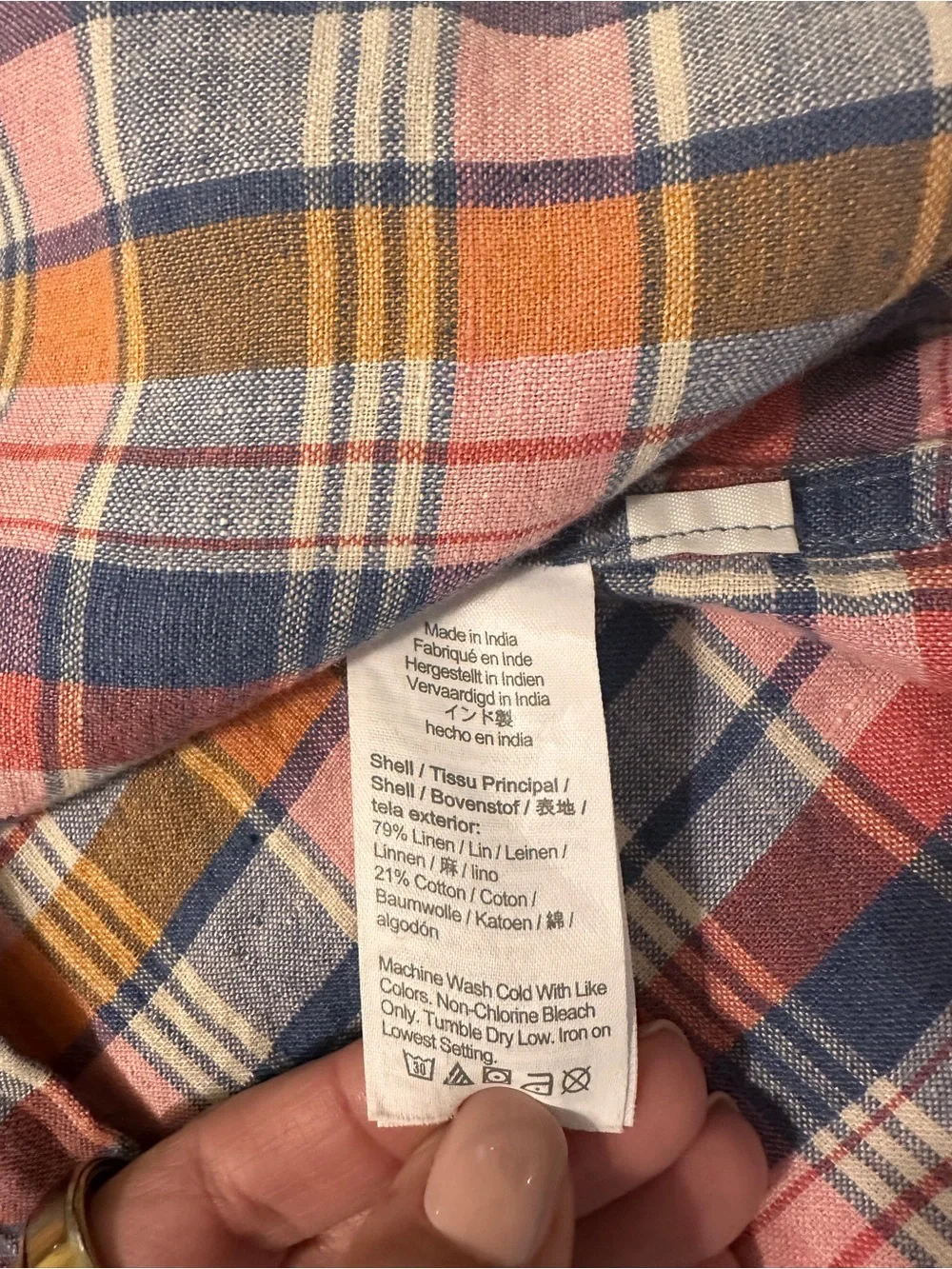 J. Crew Short-Sleeve Linen Blend Slim Fit Plaid Button-Down Shirt in Pink & Blue